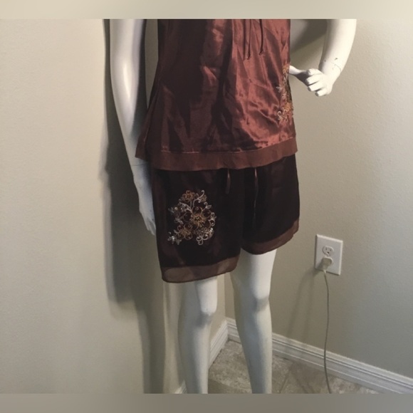 Secret TREASURE WOMEN BROWN SATIN 2 PIECES PAJAMAS SIZE LARGE - Picture 4 of 4